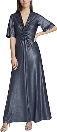 Tahari by ASL Womens Petite Elbow Sleeve V-Neck Knot Front Gown, Navy, 10P