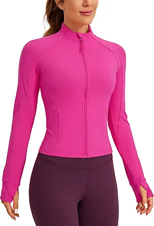 CRZ YOGA Womens Butterluxe Full Zip Cropped Workout Jackets Slim Fit  Athletic Yoga Jacket with Thumb