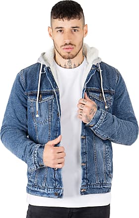 NOROZE Mens Denim Jacket with Fleece Sleeves & Detachable Hood Trucker Classic Coat Hoodie 
