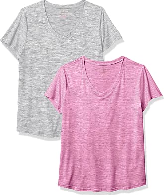 Danskin Womens 2 Pack Essential V Neck T-Shirt, Light Grey Space Dye/Hazy Orchard Space Dye, X-Large