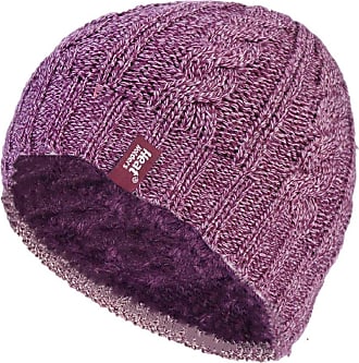 HEAT HOLDERS Ladies Chunky Ribbed Cuffed Thermal Winter Pom Pom Bobble Beanie Hat with Fleece Lining