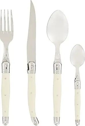 Creative Co-Op Farmhouse Stainless Steel and Resin Cutlery in Drawstring  Bag, Set of 4 Styles, Cream