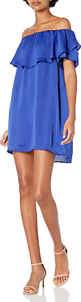 Lucca Couture Womens Strapless Double Layer Off Shoulder Rufle Mini Dress, Cobalt Blue, X-Small