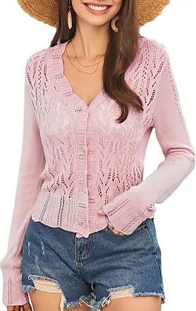 GRACE KARIN Women's Cropped Cardigan V-Neck Button Down Open Front Ribbed  Knit S