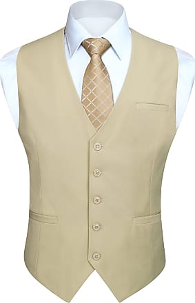 HISDERN Mens Formal Wedding Party Waistcoat Cotton Solid Color Vest