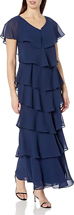 S.L. Fashions Womens Pebble Tier Maxi Dress, Blue Navy, 8