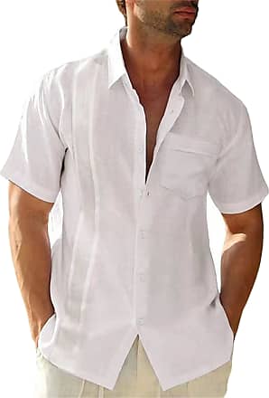 haoricu Men's Short Sleeve Regular Fit Linen Shirts Cotton Shirt Men's Button T-Shirts Summer Beach Holiday Quick-Dry Tops 