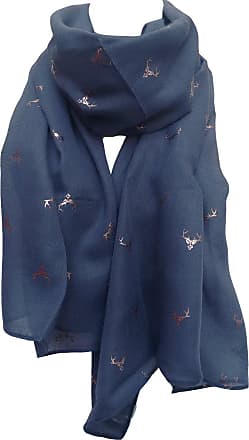 Stag Scarf Ladies Large Navy Blue Silver Foil Stags Deer Wrap Shawl 