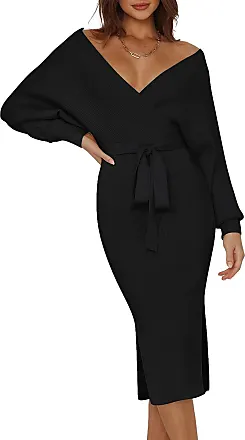Viottiset Women's Long Batwing Sleeve Sexy V Neck Midi Wrap
