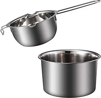 2- Stainless Steel Double Boiler, Heat- Handle for Chocolate, Butter,  Cheese, Caramel and - Steel Melting Pot, 2 Cup Capacity, Universal Pad