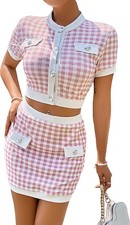 MakeMeChic Womens Short Sleeve Crop Top Tee & Plaid Print High Waist Mini Skirt Set 