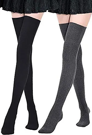 Chaussettes Hautes Femme, 2 Pairs Chaussettes Montantes Fille Rétro Tricot  Longue Chaussettes de Genou, Taille unique