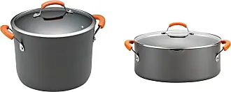 Rachael Ray Hard-Anodized Nonstick Oval Pasta Pot / Stockpot with Lid and  Pour Spout, 8-Quart, Gray with Orange Handles