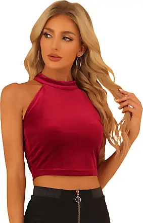 Agoky Women's Zipper Front Crop Tops Wet Look Patent Leather Turtle Neck  Tank Top at  Women’s Clothing store