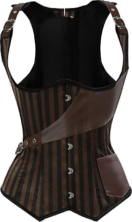 XL Bslingerie® Womens Black Faux Leather Straps Boned Corset with Zipper UK 14-16 , Red