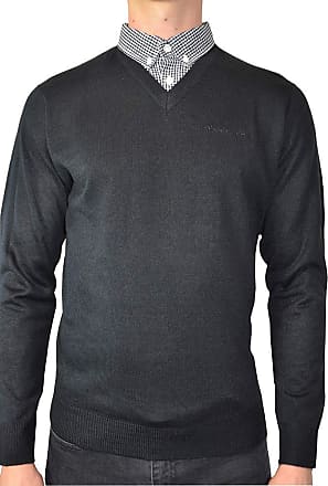 Pierre Cardin Mens Smart Business Winter New Season V-Neck Knitted Jumper Mock Shirt Collar Size Small Sky Blue