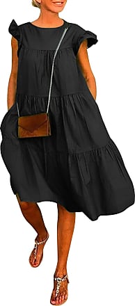 Auwer Women 3/4 Sleeve Pocket Round Neck Tunic Dresses Boho Side Pocket A-Line Shirt Dress 