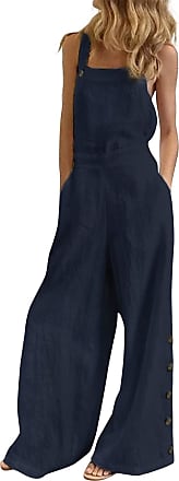 BOZEVON Women Retro Loose Casual Baggy Sleeveless Wide Legs Long Jumpsuit Pockets Trousers Dungarees 