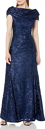 Tahari by ASL Womens Plus Size Cap Sleeve Cowl Neck Velvet Dress, Navy Burnout Floral, 14W