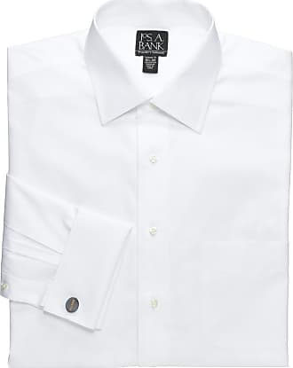 Jos. A. Bank Mens Traveler Collection Slim Fit Spread Collar French Cuff Dress Shirt - Big & Tall, White, 16 1/2x36