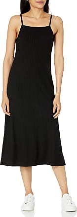 The Drop Womens Leslie Side Slit Strappy Square Neck Loose-Fit Rib Knit Midi Dress, Black, 4X, Plus Size