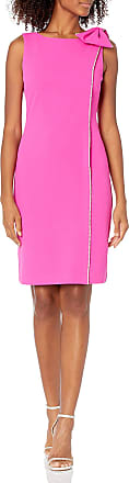 Jessica Howard Womens Sleeveless Sheath Dress with Lace Trim and Bow at Shoulder, Fuchsia, 10
