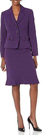 Le Suit Womens Crepe Collarless 2 Button Jacket & Skirt with Side Slit 