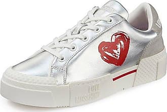 Love Moschino Leder Sneakers With Heart in Weiß Damen Herren Schuhe Herren Sneaker Niedrig Geschnittene Sneaker 
