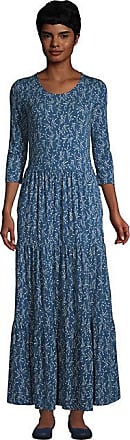 Lands End Womens 3/4 Sleeve Scoop Neck Tiered Maxi Dress - Lands End - Blue - XS