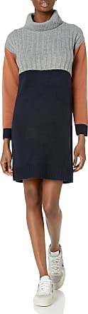 Gabby Skye Womens Turtleneck Colorblock Dress, Heather Grey/Carmel/Navy, XL, X-Large