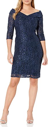 Alex Evenings Womens Short Off The Shoulder Velvet Dress (Petite and Regular), Navy, 18