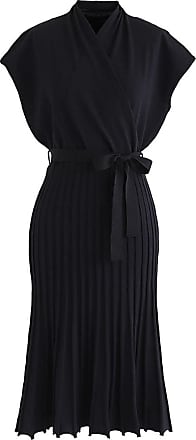 Chicwish Womens Black Bowknot Pleated Sleeveless Wrapped Knit Midi Dress