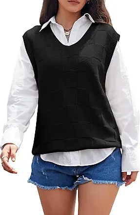 Lu's Chic Women's Argyle Plaid Sweater Vest Knit V Neck Pullover Vintage  Y2K Preppy Style Knitwear Aesthetic Knitted Sleeveless Oversized Casual  Graphic Pattern Warm Lightweight Black Small at  Women's Clothing  store