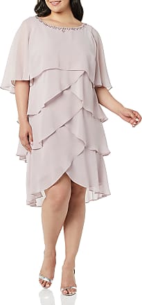 S.L. Fashions Womens Plus Size Capelet Tier Dress with Beaded Detail, Lavender Frost, 14W