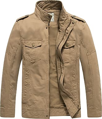 WenVen Men's Lapel Jacket Outdoor Windproof Jackets Casual Cotton Coat Classic Full-Zip Jacket 