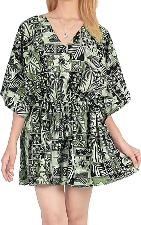 LA LEELA Boho Women 3D HD Printed Kaftan Tunic Kimono Free Size Long Maxi Party Dress for Loungewear Holidays Nightwear Beach Everyday Cover UP Top K 