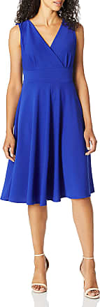 Gabby Skye Womens Cap Sleeve V-Neck Ottoman Fit and Flare Dress, Cobalt, 6