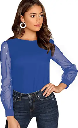 Floerns Women's Pearl Sheer Mesh Long Sleeve Tops Blouse : :  Clothing, Shoes & Accessories
