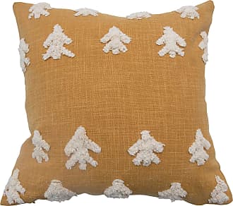 Bloomingville Rustic Decorative Stonewashed Cotton Square Throw Printed Design Pillow Natural & Brown 