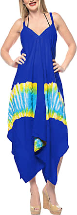 LA LEELA Womens Bohemian Vintage Ethnic Style Summer Shirt Dress Hand Tie Dye 