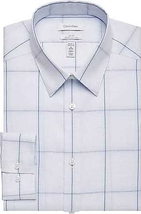 Calvin Klein Mens Infinite Non-Iron Slim Fit Stretch Collar Dress Shirt Blue Windowpane - Size: 16 1/2 36/37