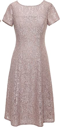 S.L. Fashions Womens Sequin Lace Fit and Flare Dress, Taupe, 18