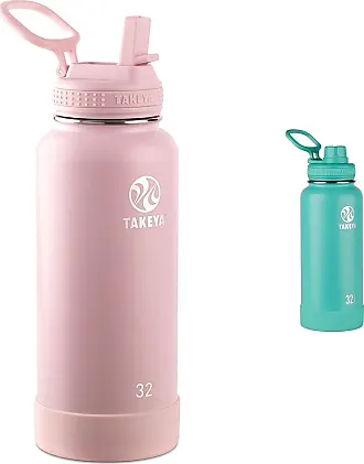 Takeya Pickleball Insulated Water Bottle with Straw Lid, 40oz Backspin Pink