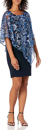 S.L. Fashions Womens Foil Chiffon Dress-Closeout, Navy/Cape Sleeves, 10