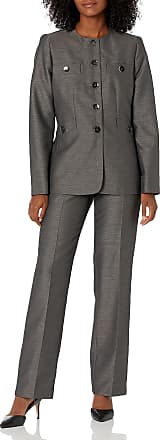 Le Suit Womens 5 Button Jewel Neck Novelty Pant Suit, Pebble, 4