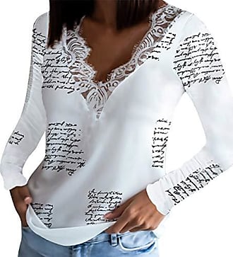 ORANDESIGNE Chemisier Femme Manches Longues T-Shirt Mode Oversized Tunique Col V Bouton Hauts Tops Chic Printemps Casual Blouse