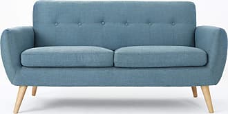 Christopher Knight Home Josephine Mid-Century Modern Petite Fabric Sofa, Blue / Natural