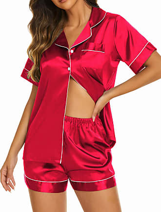 Womens Silk Satin Pajama Sets Short Sleeve Sleepwear Homewear