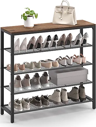 VASAGLE Shoe Bench, 3-Tier Shoe Rack, 11.8 x 39.4 x 17.7 Inches Shoe Shelf  Storage Bench with Metal Mesh Shelves and Seat, Free Standing Shoe Organizer  for Entryway, Rustic Brown and Black