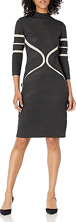 Gabby Skye Womens 3/4 Sleeve Mock Neck Midi Sweater Sheath, Graphite/Powder, M